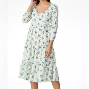 Sweet Baby Jamie Ivory Floral Print Tiered Midi Dress Size XS NWT NEW Lined